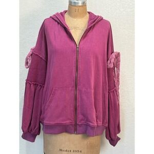 Jaded Gypsy Women's Pink Tied About Zip Up Long Sleeve Hoodie Jacket L/XL NWT